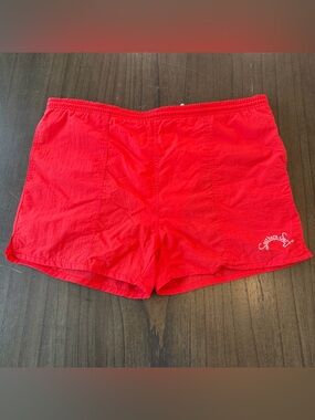 Vintage 90s Southern Surf Red Lined Swim Trunks Mens Retro Beach Shorts Summer